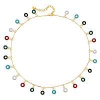 Collier en laiton fait à la main, Plaqué or 18K, pour femme & émail, multicolore Environ 15.35 pouce, Vendu par PC