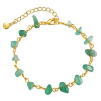 Pulsera De Astilla de Piedra Preciosa , metal, con Jade artificial, 18K chapado en oro, para mujer, verde, longitud:aproximado 6.7 Inch, Vendido por UD