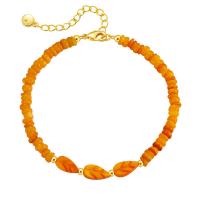 Teints coque Bracelet à, laiton, avec Shell Pearl, Plaqué or 18K, pour femme, orange Environ 6.49 pouce, Vendu par PC