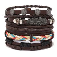 Pulsera de cuero , Cuero de PU, con Cuero de vaca & Cordón de cera & plástico recubierto de cobre & aleación de zinc, con 8-9cm extender cadena, 6 piezas & Joyería & para mujer, Negro, 17-18cm, Vendido por Set