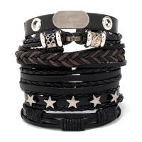 PU Leather Cord Bracelets, with Wax Cord & Copper Coated Plastic & Zinc Alloy, with 8-9cm extender chain, 5 pieces & fashion jewelry & Unisex, black, 17-18cm 