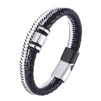 Cuero de PU Pulsera, con acero inoxidable 316, Recubrimiento iónico al vacío, Joyería & longitud diferente para la opción & para hombre, en blanco y negro, 12mm, Vendido por UD