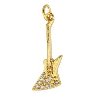 Cubique Pendentif en laiton zircon pavent, guitare, Placage de couleur d'or, DIY & pavé de micro zircon, doré Environ 3mm, Vendu par PC