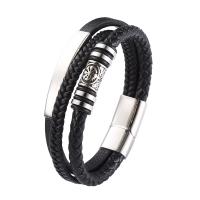 Cuero de PU Pulsera, con acero inoxidable 316, pulido, Joyería & para hombre, Negro, 12mm, Vendido por UD