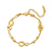 Edelstahl Charm Armband, 304 Edelstahl, mit Verlängerungskettchen von 1.97inch, 18K vergoldet, Doppelschicht & Modeschmuck & für Frau, goldfarben, 17mm, Länge:ca. 7.09 ZollInch, verkauft von Strang