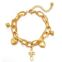 Edelstahl Charm Armband, 304 Edelstahl, mit Verlängerungskettchen von 1.97inch, 14 K vergoldet, Doppelschicht & Modeschmuck & für Frau, goldfarben, Länge:ca. 6.69 ZollInch, verkauft von Strang