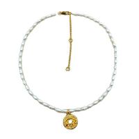 Collier de chaîne en laiton de perles d'eau douce, avec Lèvre blanche & perle d'eau douce cultivée, Placage de couleur d'or, pavé de micro zircon & pour femme, blanc, 450mm, Vendu par PC