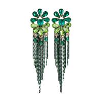 Moda flecos pendientes, aleación de zinc, chapado en color dorado, para mujer & con diamantes de imitación, verde, 52x105mm, Vendido por Par