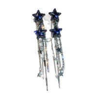 Moda flecos pendientes, aleación de zinc, Estrella, chapado en color dorado, para mujer & con diamantes de imitación, más colores para la opción, 20x103mm, Vendido por Par