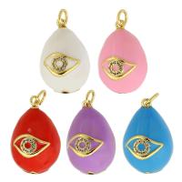 Cubique Pendentif en laiton zircon pavent, ovale, Placage de couleur d'or, DIY & motif de mauvais œil & pavé de micro zircon & émail, plus de couleurs à choisir Environ 3mm, Vendu par PC