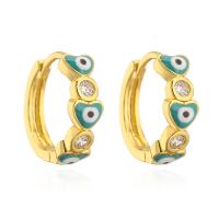 Evil Eye Earrings, Brass, 18K gold plated, micro pave cubic zirconia & enamel 