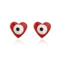 Evil Eye Earrings, Brass, Heart, 18K gold plated, for woman & enamel 