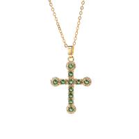 Zirkonia Mikro pflastern Messinghalsketten, Messing, Kreuz, 18K vergoldet, Micro pave Zirkonia & für Frau, keine, Länge:ca. 15.35 ZollInch, verkauft von PC