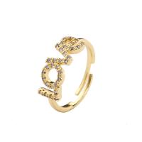 Cubic Zirconia Micro Pave Brass Finger Ring, Alphabet Letter, 18K gold plated, Adjustable & micro pave cubic zirconia & for woman 