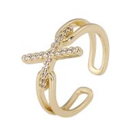 Cubic Zirconia Micro Pave Brass Finger Ring, 18K gold plated, Adjustable & micro pave cubic zirconia & for woman 