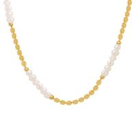 Collier de chaîne en laiton de perles d'eau douce, avec perle d'eau douce cultivée, avec 1.97 chaînes de rallonge, Placage de couleur d'or, pour femme, doré .78 pouce, Vendu par PC