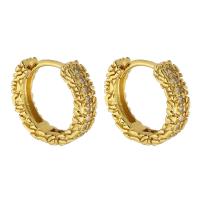 Brass Huggie Hoop Earring, Donut, gold color plated, fashion jewelry & micro pave cubic zirconia & for woman, golden 