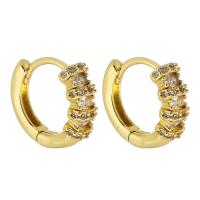 Brass Huggie Hoop Earring, Donut, gold color plated, fashion jewelry & micro pave cubic zirconia & for woman, golden 