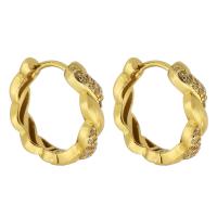 Brass Huggie Hoop Earring, Donut, gold color plated, fashion jewelry & micro pave cubic zirconia & for woman, golden 