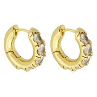 Brass Huggie Hoop Earring, Donut, gold color plated, fashion jewelry & micro pave cubic zirconia & for woman, golden 