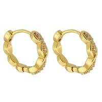 Brass Huggie Hoop Earring, Donut, gold color plated, fashion jewelry & micro pave cubic zirconia & for woman, golden 