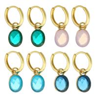 Huggie Hoop Drop Earring, laiton, avec zircon cubique, ovale plat, Placage de couleur d'or, bijoux de mode & pour femme, plus de couleurs à choisir, 24mm Vendu par paire