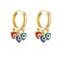 Huggie Hoop Drop Earring, laiton, Placage de couleur d'or, motif de mauvais œil & styles différents pour le choix & pavé de micro zircon & pour femme & émail, plus de couleurs à choisir Vendu par paire