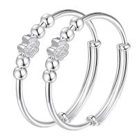 Cupronickel Bangle, silver color plated, Adjustable & for children, original color, 60mm 