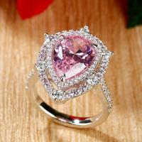 Anneau de cuivre de Zircon, laiton, Placage de couleur platine, normes différentes pour le choix & pavé de micro zircon & pour femme, rose, Vendu par PC