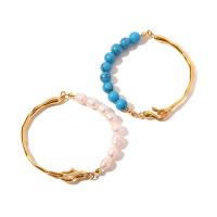 Bracelets de perles, Acier inoxydable 304, avec turquoise & perle d'eau douce cultivée, Placage ionique sous vide, bijoux de mode & styles différents pour le choix & pour femme, plus de couleurs à choisir Vendu par brin