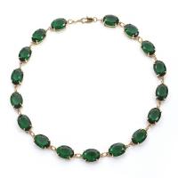 Collar de Latón con Zirconia Cúbica, metal, chapado en color dorado, Joyería & para mujer & con circonia cúbica, verde, 8mm, longitud:37-39 cm, Vendido por Sarta