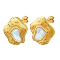 Boucles d'oreilles en acier titane, avec coquille blanche, Irrégulière, Placage, pour femme, plus de couleurs à choisir Vendu par paire