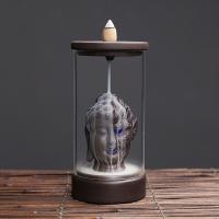 Incense Smoke Flow Backflow Holder Ceramic Incense Burner, Porcelain, with Acrylic, handmade, for home and office & durable & with LED light 