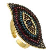 Cubic Zirconia Micro Pave Brass Finger Ring, Horse Eye, gold color plated, fashion jewelry & evil eye pattern & adjustable & micro pave cubic zirconia, black 3mm, US Ring 