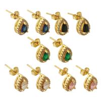 Cubic Zircon Brass Earring, Teardrop, gold color plated, fashion jewelry & micro pave cubic zirconia & for woman 