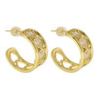 Cubic Zirconia Micro Pave Brass Earring, Letter C, gold color plated, fashion jewelry & micro pave cubic zirconia & for woman, golden 