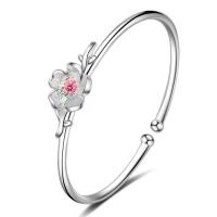 cuproníquel Brazalete, Flor, chapado en color de plata, Ajustable & para mujer, plateado, 60mm, Vendido por UD