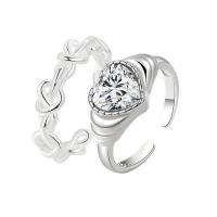 Anneau de cuivre de Zircon, laiton, Placage, Réglable & styles différents pour le choix & pavé de micro zircon & pour femme, plus de couleurs à choisir, Vendu par PC