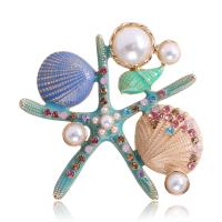 Broche de diamantes de imitación de la aleación de Zinc, con Perlas plásticas, Estrella de Mar, para mujer & con diamantes de imitación, más colores para la opción, 57x58mm, Vendido por UD