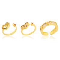 Cubic Zirconia Micro Pave Brass Finger Ring, 18K gold plated, Adjustable & micro pave cubic zirconia & for woman 