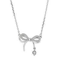 Zircon cubique Micro Pave collier en argent sterling, argent sterling 925, Noeud papillon, Placage de couleur platine, pavé de micro zircon & pour femme Environ 15.35 pouce, Vendu par PC