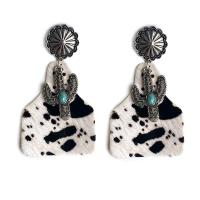 Cuero de vaca Pendientes con Colgantes, con turquesa & aleación de zinc, Joyería & para mujer, más colores para la opción, 70mm, 2parespareja/Bolsa, Vendido por Bolsa