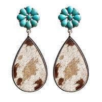 Cuero de vaca Pendientes con Colgantes, con turquesa & aleación de zinc, Joyería & para mujer, más colores para la opción, 80mm, 2parespareja/Bolsa, Vendido por Bolsa