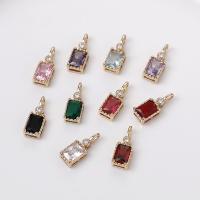 Cubic Zirconia Brass Pendants, with Cubic Zirconia, Rectangle, gold color plated, DIY 