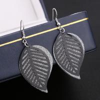 Zinc Alloy Drop Earring, Leaf, plated, for woman & frosted 70mm 