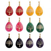 Gemstone Jewelry Pendant, 304 Stainless Steel, with Gemstone, Teardrop, 18K gold plated  