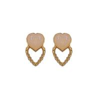 Pendientes de Perno de Aleación de Zinc, con Piedras preciosas, Corazón, chapado en color dorado, para mujer, 15x23mm, Vendido por Par