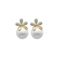 Plastic Pearl Zinc Alloy Earring, with Plastic Pearl, plated, for woman & with rhinestone 