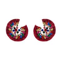 Zinc Alloy Rhinestone Stud Earring, with Polyester Yarns, fashion jewelry & for woman & with glass rhinestone 