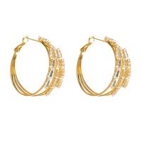 Boucles d'oreilles en acier titane, Placage de couleur d'or, bijoux de mode & pour femme & avec strass, doré Vendu par paire